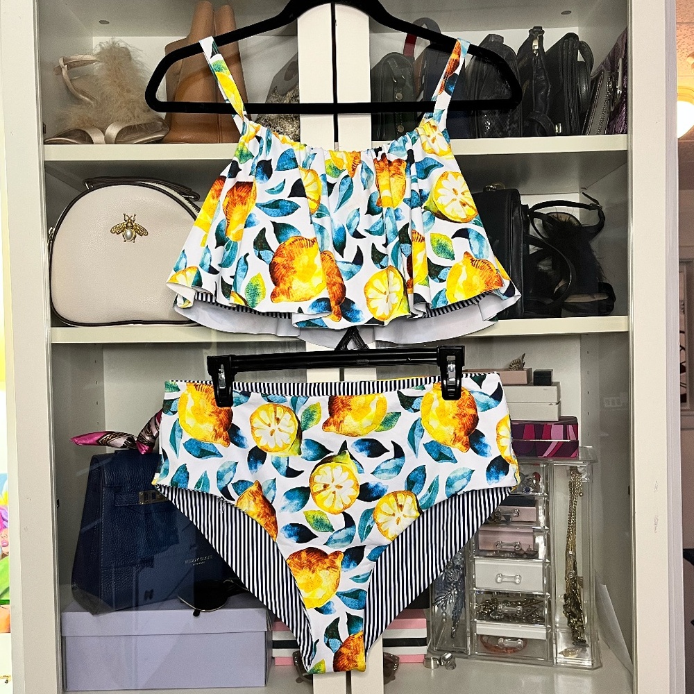 Leaf And Lemon Printed Plus Size Bikini Size 0X
